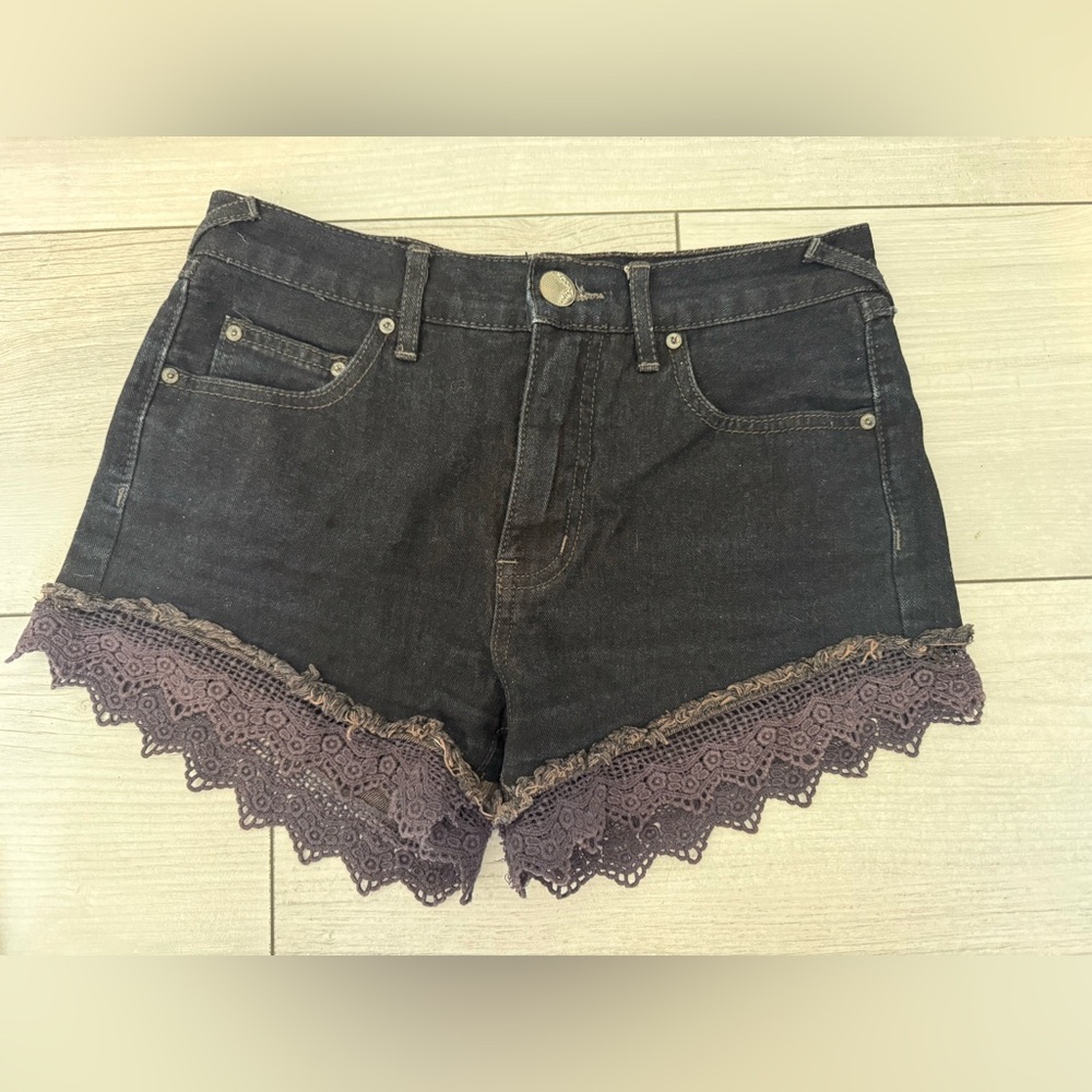 Free People lace crochet denim shorts 24